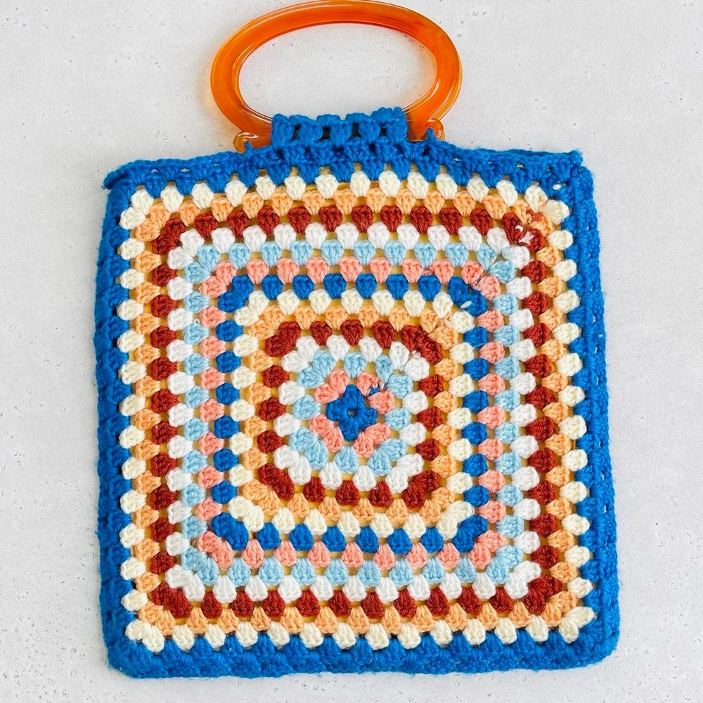 Vintage Handmade Granny Square Crocheted Handbag Purse - Picture 4 of 5